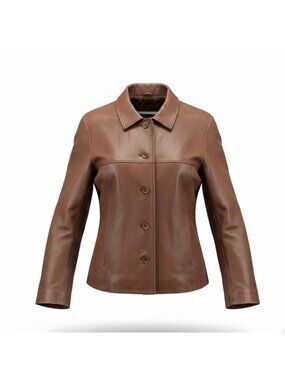 Wilsons Leather Women's Chestnut Brown Button-Front Leather Jacket